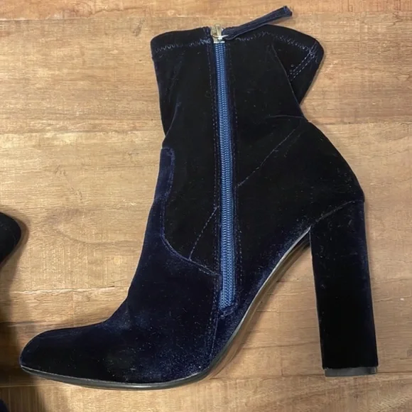 Steve Madden Edit Navy Velvet High Heel Mid-Calf Boots - Picture 6 of 9